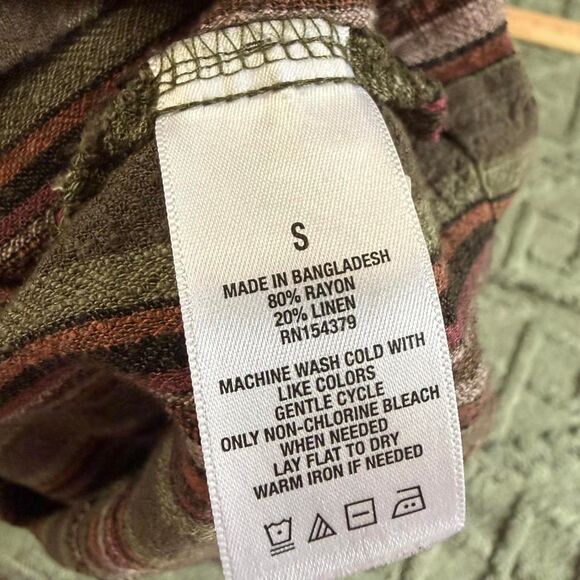 Aeropostale Striped Rayon Linen Overall Mini Dress S Green Pink Pockets - Picture 8 of 9